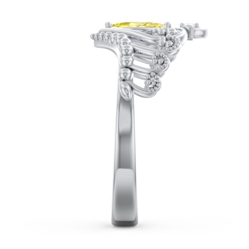 Heart Tiara Ring with Marquise Gemstone – Sterling Silver with Citrine and White Premium Zirconia