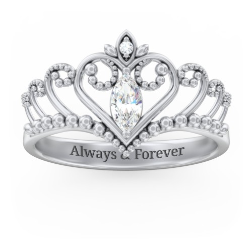 Heart Tiara Ring with Marquise Gemstone – Sterling Silver with Cubic Zirconia and White Premium Zirconia