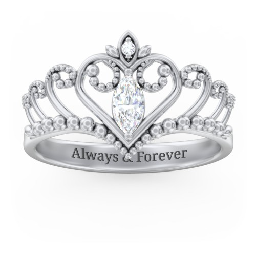 Heart Tiara Ring with Marquise Gemstone – Sterling Silver with Diamond