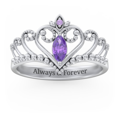 Heart Tiara Ring with Marquise Gemstone – Sterling Silver with Amethyst and Amethyst Premium Zirconia