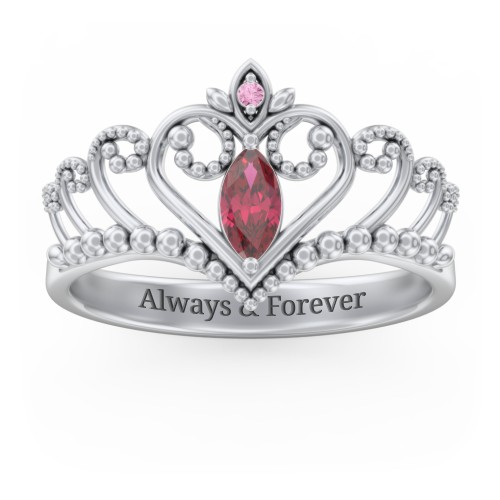 Heart Tiara Ring with Marquise Gemstone – Sterling Silver with Ruby and Red Premium Zirconia