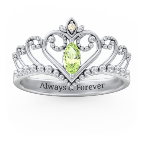 Heart Tiara Ring with Marquise Gemstone – Sterling Silver with Peridot and Fancy Yellow Premium Zirconia