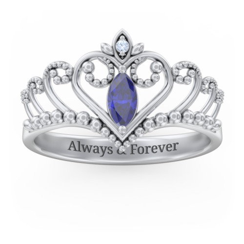 Heart Tiara Ring with Marquise Gemstone – Sterling Silver with Blue Sapphire and Fancy Blue Premium Zirconia