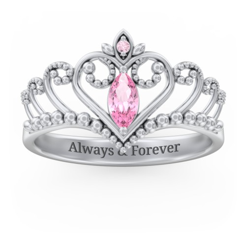Heart Tiara Ring with Marquise Gemstone – Sterling Silver with Pink Tourmaline and Fancy Pink Premium Zirconia