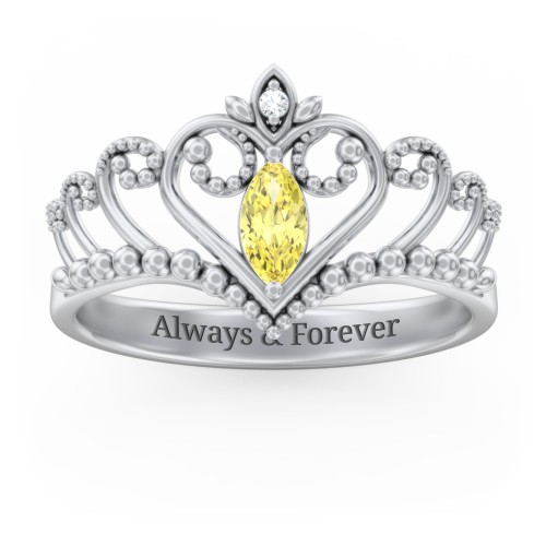 Heart Tiara Ring with Marquise Gemstone – Sterling Silver with Citrine and White Premium Zirconia