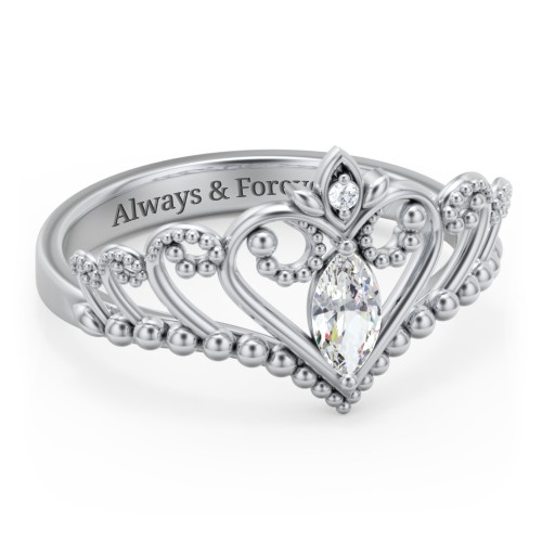 Heart Tiara Ring with Marquise Gemstone – Sterling Silver with Cubic Zirconia and White Premium Zirconia