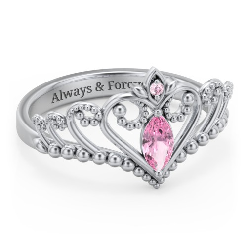 Heart Tiara Ring with Marquise Gemstone – Sterling Silver with Pink Tourmaline and Fancy Pink Premium Zirconia