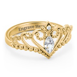 Heart Tiara Ring with Marquise Gemstone in 10K Solid Yellow Gold with Cubic Zirconia and White Premium Zirconia
