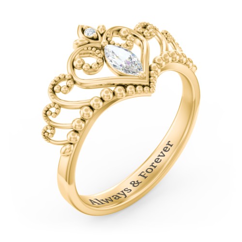 Heart Tiara Ring with Marquise Gemstone – 10K Yellow Gold with Cubic Zirconia and White Premium Zirconia