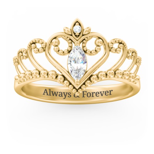 Heart Tiara Ring with Marquise Gemstone – 10K Yellow Gold with Cubic Zirconia and White Premium Zirconia