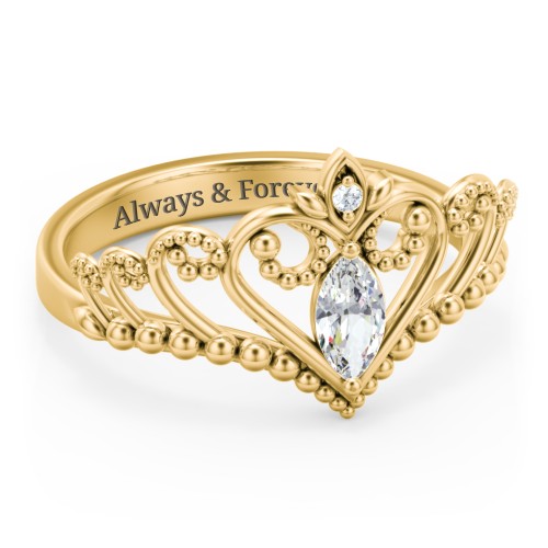 Heart Tiara Ring with Marquise Gemstone – 10K Yellow Gold with Cubic Zirconia and White Premium Zirconia