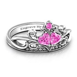 Ever Enchanted Double Heart Tiara Ring in 925 Sterling Silver with Pink Tourmaline