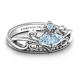 Ever Enchanted Double Heart Tiara Ring in 925 Sterling Silver with Aquamarine