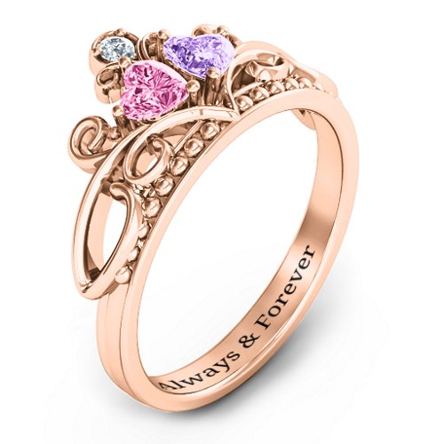 Ever Enchanted Double Heart Tiara Ring – 10K Rose Gold with Pink Tourmaline, Amethyst, and Cubic Zirconia
