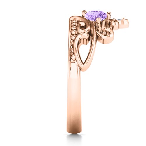 Ever Enchanted Double Heart Tiara Ring – 10K Rose Gold with Pink Tourmaline, Amethyst, and Cubic Zirconia