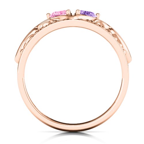 Ever Enchanted Double Heart Tiara Ring – 10K Rose Gold with Pink Tourmaline, Amethyst, and Cubic Zirconia