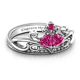 Ever Enchanted Double Heart Tiara Ring in 925 Sterling Silver with Ruby
