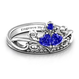 Ever Enchanted Double Heart Tiara Ring in 925 Sterling Silver with Blue Sapphire
