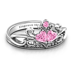 Ever Enchanted Double Heart Tiara Ring in 925 Sterling Silver with Pink Tourmaline