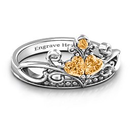 Ever Enchanted Double Heart Tiara Ring in 925 Sterling Silver with Citrine