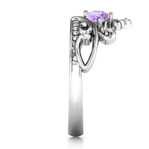 Ever Enchanted Double Heart Tiara Ring – Sterling Silver with Pink Tourmaline, Amethyst, and Cubic Zirconia