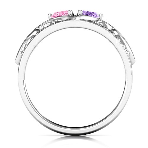 Ever Enchanted Double Heart Tiara Ring – Sterling Silver with Pink Tourmaline, Amethyst, and Cubic Zirconia