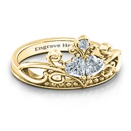 Ever Enchanted Double Heart Tiara Ring in 10K Solid Yellow Gold with Cubic Zirconia