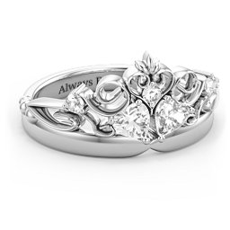 Engravable Double Heart Gemstone Tiara Ring with Accents