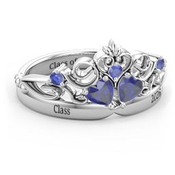 Engravable Double Heart Gemstone Tiara Ring with Accents