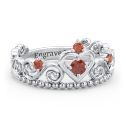 Multi Gemstone Tiara Ring with Scroll and Bead Detailing in 925 Sterling Silver