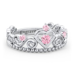 Multi Gemstone Tiara Ring with Scroll and Bead Detailing in 925 Sterling Silver with Pink Tourmaline
