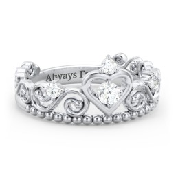 Multi Gemstone Tiara Ring with Scroll and Bead Detailing in 925 Sterling Silver with Diamond
