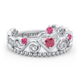 Multi Gemstone Tiara Ring with Scroll and Bead Detailing in 925 Sterling Silver with Ruby