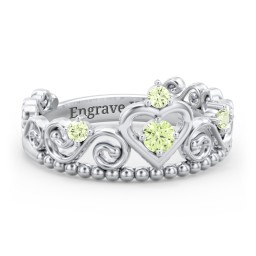Multi Gemstone Tiara Ring with Scroll and Bead Detailing in 925 Sterling Silver with Peridot