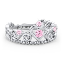 Multi Gemstone Tiara Ring with Scroll and Bead Detailing in 925 Sterling Silver with Pink Tourmaline