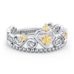 Multi Gemstone Tiara Ring with Scroll and Bead Detailing in 925 Sterling Silver with Citrine