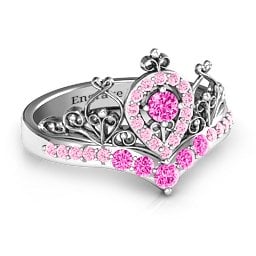Queen Of My Heart Tiara Ring in 925 Sterling Silver with Pink Tourmaline and Fancy Pink Premium Zirconia