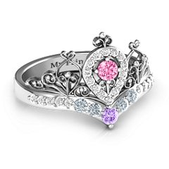 Queen Of My Heart Tiara Ring – Sterling Silver with Pink Tourmaline, Amethyst, Cubic Zirconia, and White Premium Zirconia