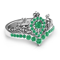 Queen Of My Heart Tiara Ring in 925 Sterling Silver with Emerald and Green Premium Zirconia