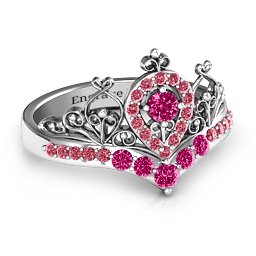 Queen Of My Heart Tiara Ring in 925 Sterling Silver with Ruby and Red Premium Zirconia