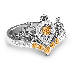 Queen Of My Heart Tiara Ring in 925 Sterling Silver with Citrine and White Premium Zirconia