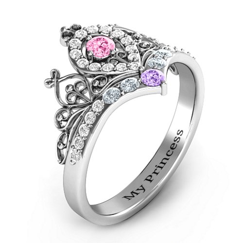 Queen Of My Heart Tiara Ring – Sterling Silver with Pink Tourmaline, Amethyst, Cubic Zirconia, and White Premium Zirconia