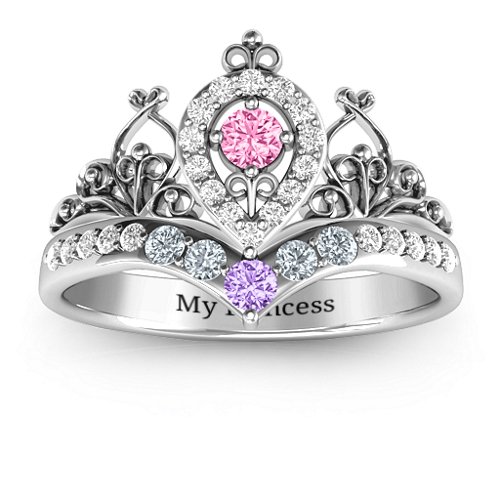Queen Of My Heart Tiara Ring – Sterling Silver with Pink Tourmaline, Amethyst, Cubic Zirconia, and White Premium Zirconia