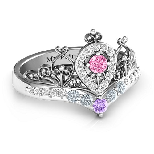 Queen Of My Heart Tiara Ring – Sterling Silver with Pink Tourmaline, Amethyst, Cubic Zirconia, and White Premium Zirconia