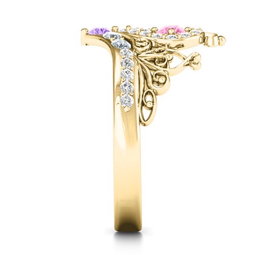 Queen Of My Heart Tiara Ring – 10K Yellow Gold with Pink Tourmaline, Amethyst, Cubic Zirconia, and White Premium Zirconia