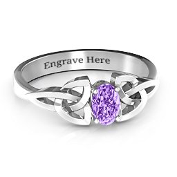 Trinity Knot Oval Gemstone Ring in 925 Sterling Silver with Amethyst and Cubic Zirconia