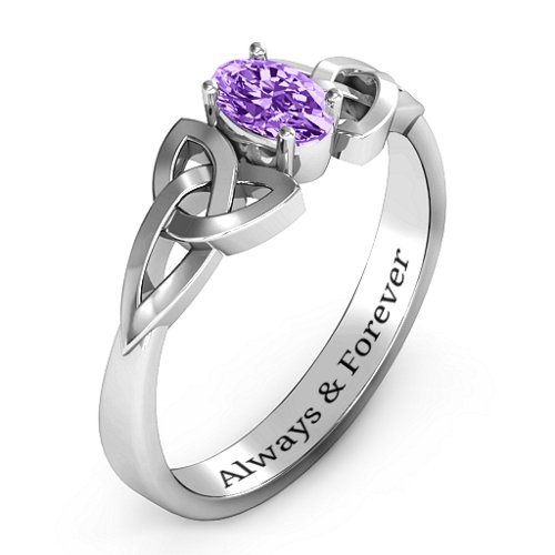 Trinity Knot Oval Gemstone Ring – Sterling Silver with Amethyst