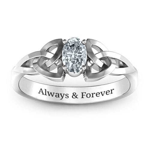Trinity Knot Oval Gemstone Ring – Sterling Silver with Cubic Zirconia