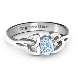 Trinity Knot Oval Gemstone Ring in 925 Sterling Silver with Aquamarine, Amethyst, and Cubic Zirconia