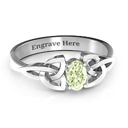 Trinity Knot Oval Gemstone Ring in 925 Sterling Silver with Peridot, Amethyst, and Cubic Zirconia